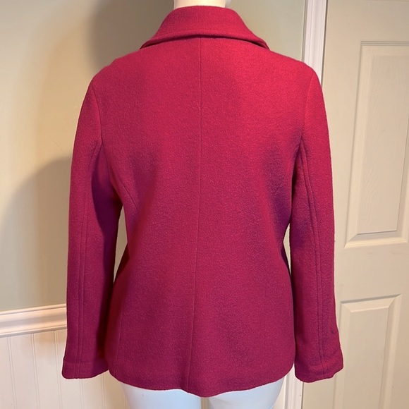 Land’s End Single-Breasted Wool Magenta bouclé Pea-Coat 4 Buttons & Collar - Picture 8 of 15